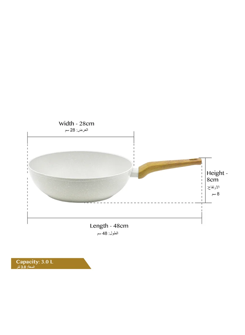 بيرجنر Bergner 28cm (3L) Forged Aluminum Wok with Trivet, Marble Non-Stick Coating Deep Frying Pan, Scratch-Resistant Stir-Fry Pan, Less Oil Use Healthy Cooking, Induction & Gas Stove Compatible